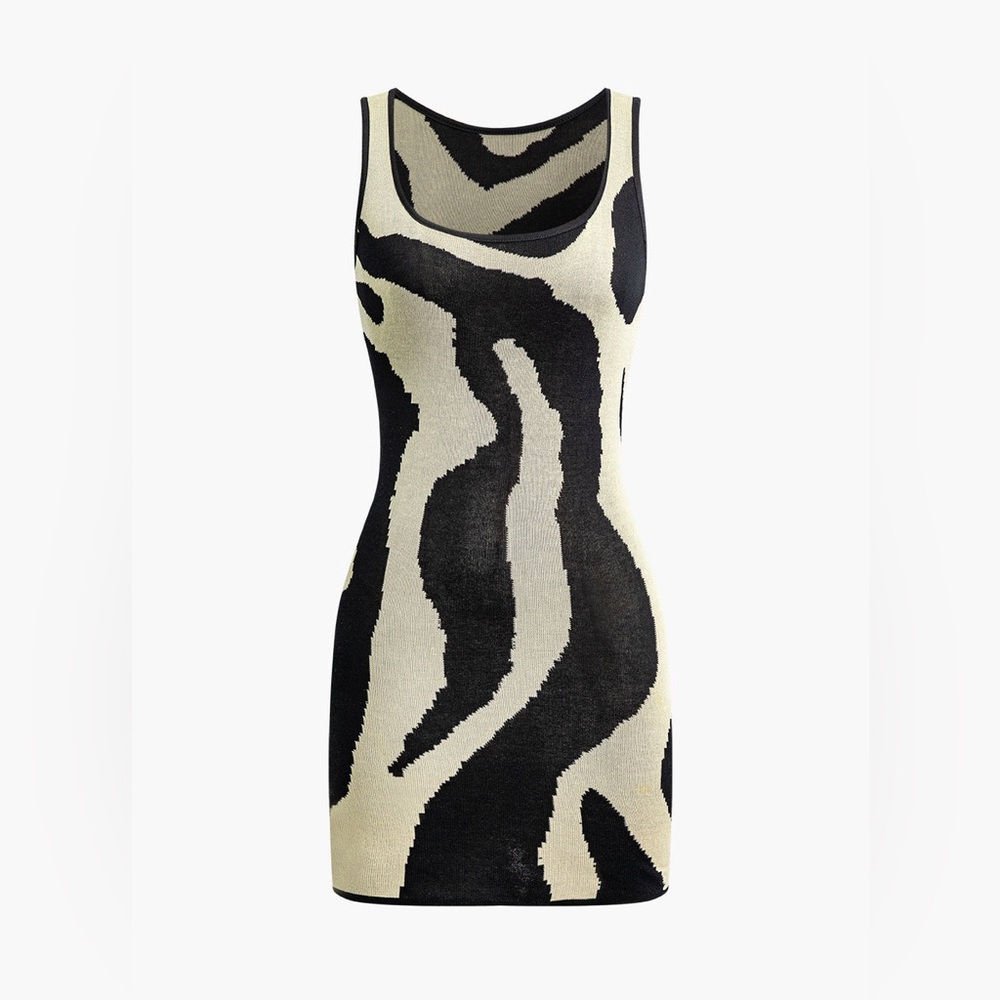 Micas Contrast Sleeveless Knit Mini Dress, Tan/Black, Med, NEW with tags!